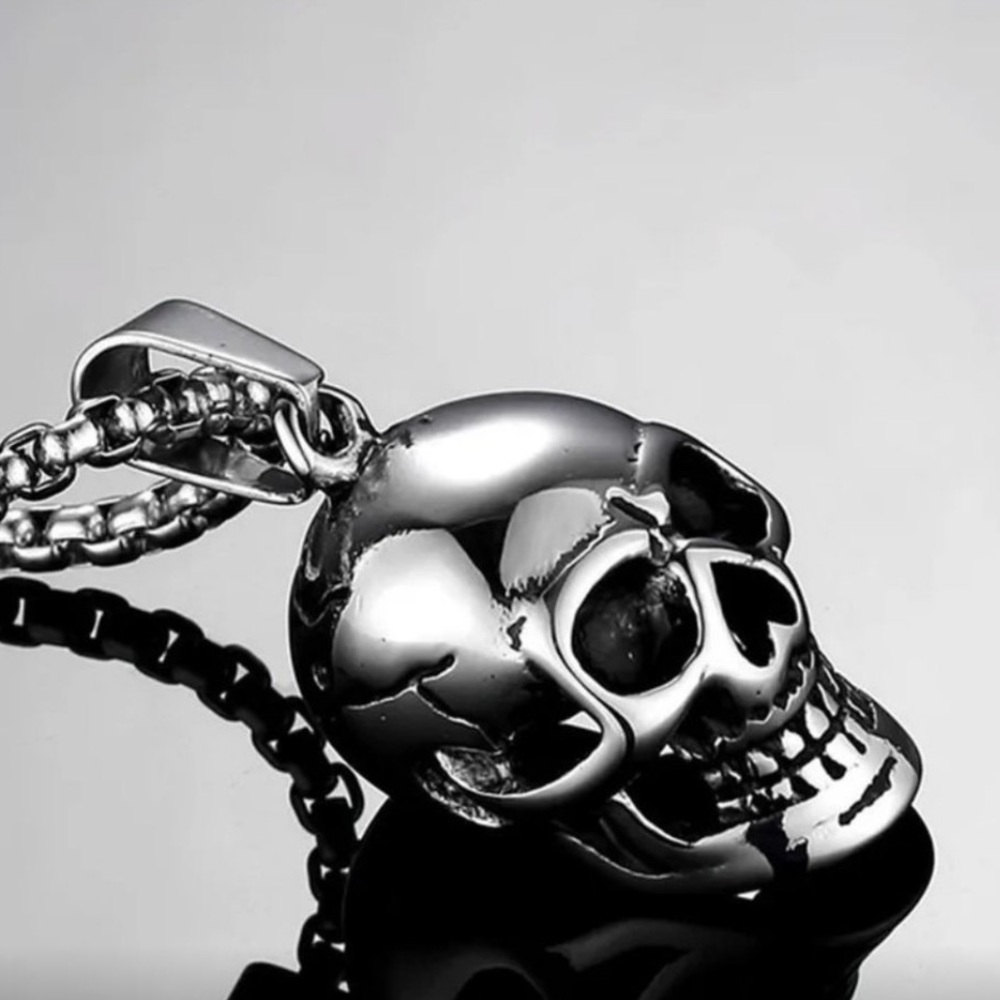 Silver Skull Pendant Necklace Steampunk Goth Biker Punk Jewelry NWT - Picture 7 of 9